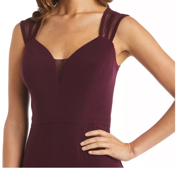 Maroon Mesh-back Sleeveless Full-Length Formal Gown Dress with slit by nightway - Picture 3 of 9